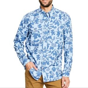 Orvis 1971 Tech Chambray Camo Shirt Mens M Active Fit Blue 22x31